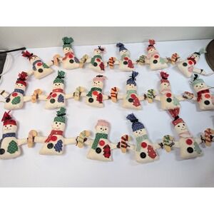 Vintage Connected Snowmen Plush Christmas Ornament Garland Set Of 3